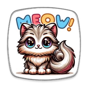 Miaou - Illustration de chat - Magnet carré - blanc - Devant