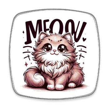 Miaou - Illustration de chat - Magnet carré - blanc - Devant