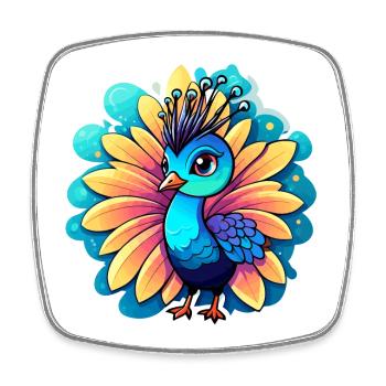 Peacock Bird Drawing - Square fridge magnet - white - Front