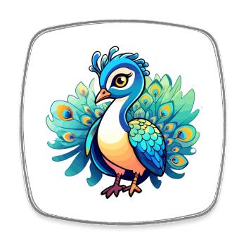 Peacock Bird Drawing - Square fridge magnet - white - Front