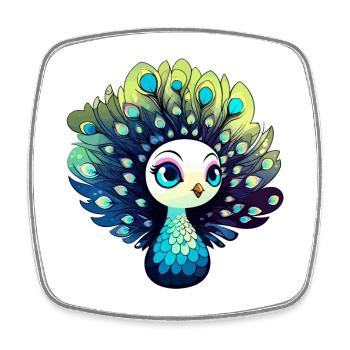 Peacock Bird Drawing - Square fridge magnet - white - Front