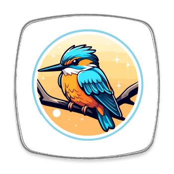 Dessin d’oiseau martin-pêcheur - Magnet carré - blanc - Devant