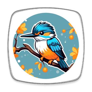 Dessin d’oiseau martin-pêcheur - Magnet carré - blanc - Devant
