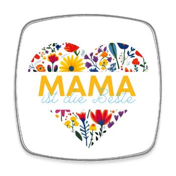 Mama ist die Beste! Niedliches Blumen-Herz - Viereckiger Kühlschrankmagnet - Weiß - Vorne