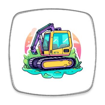 Excavator Construction Site Drawing - Square fridge magnet - white - Front