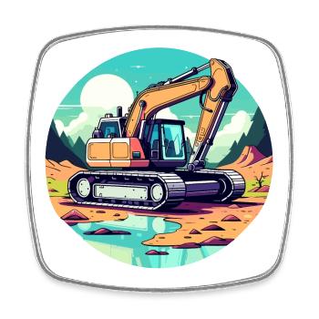 Excavator Construction Site Drawing - Square fridge magnet - white - Front
