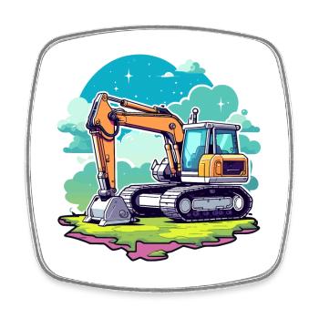 Excavator Construction Site Drawing - Square fridge magnet - white - Front