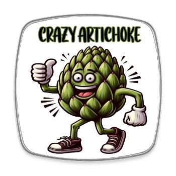 Crazy Veggies: Artichoke Power Walker Thumbs Up - Viereckiger Kühlschrankmagnet - Weiß - Vorne