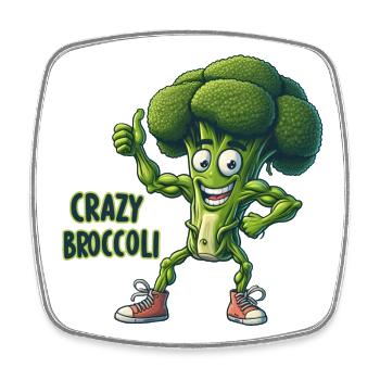 Crazy Veggies: Broccoli Calisthenics Pro Thumbs Up - Viereckiger Kühlschrankmagnet - Weiß - Vorne