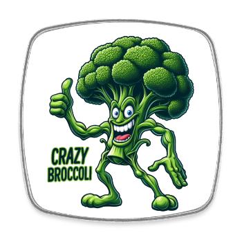 Crazy Veggies: Broccoli Bodybuilder Pro Thumbs Up - Viereckiger Kühlschrankmagnet - Weiß - Vorne