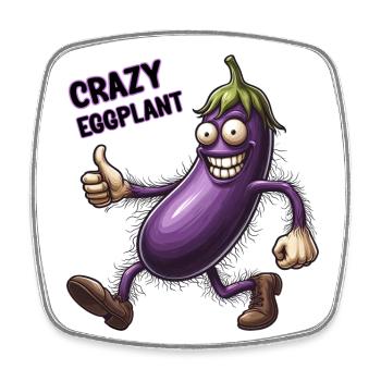 Crazy Veggies: Eggplant Hairy Power Walker - Viereckiger Kühlschrankmagnet - Weiß - Vorne