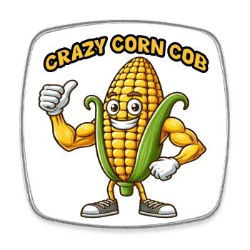 Crazy Veggies: Corn Cob Body Builder Thumbs Up - Viereckiger Kühlschrankmagnet - Weiß - Vorne