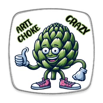 Crazy Veggies: Artichoke Gang Thumbs Up - Square fridge magnet - white - Front