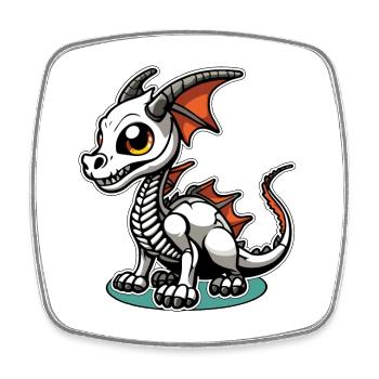 Cute Dragon Skeleton Illustration - Square fridge magnet - white - Front
