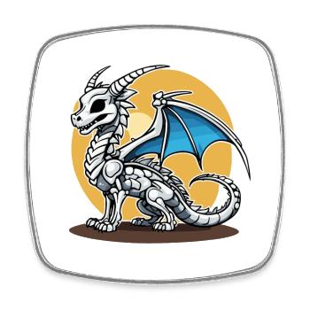 Cute Dragon Skeleton Illustration - Square fridge magnet - white - Front