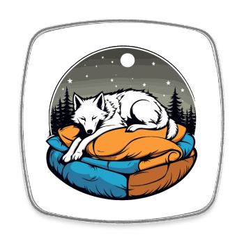 Schlafender Wolf Illustration - Viereckiger Kühlschrankmagnet - Weiß - Vorne