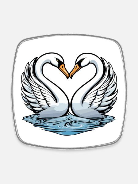 Illustration de la Saint-Valentin cygne - Magnet carré - blanc