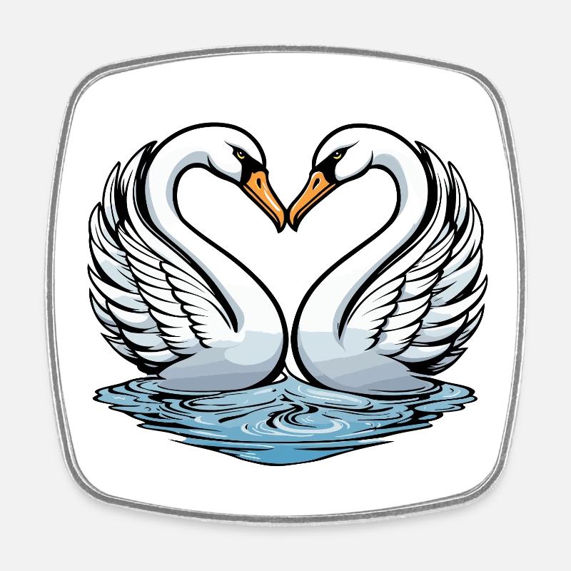 Illustration de la Saint-Valentin cygne - Magnet carré - blanc