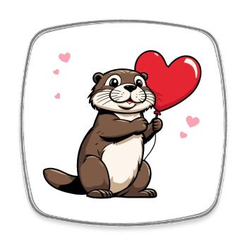 Coeur de loutre - Saint-Valentin - Magnet carré - blanc - Devant