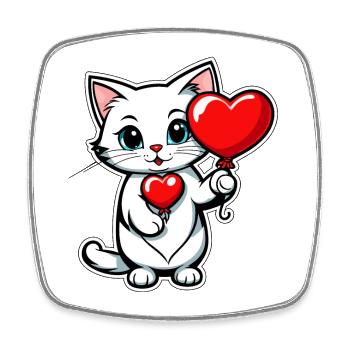 Katze Herz - Valentinstag - Viereckiger Kühlschrankmagnet - Weiß - Vorne