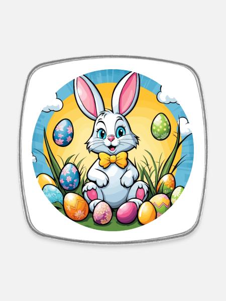Lapin de Pâques Illustration de Pâques - Magnet carré - blanc