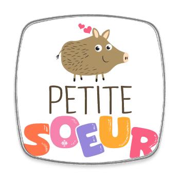 petite soeur cadeau famille chasseur sanglier - Magnet carré - blanc - Devant