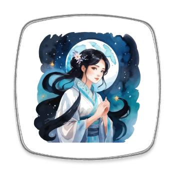 Anime Manga Mädchen Wasserfarben 003 - Viereckiger Kühlschrankmagnet - Weiß - Vorne