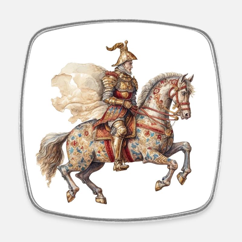 Chevalier à cheval, Moyen Âge - Magnet carré - blanc