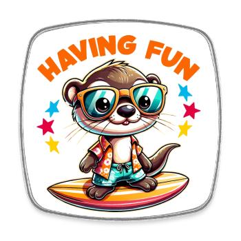 Funny surfing otter with sunglasses - Square fridge magnet - white - Front