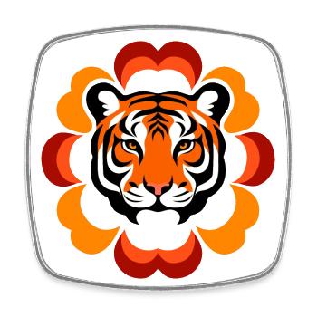 Retro Flower Power Tiger - Square fridge magnet - white - Front