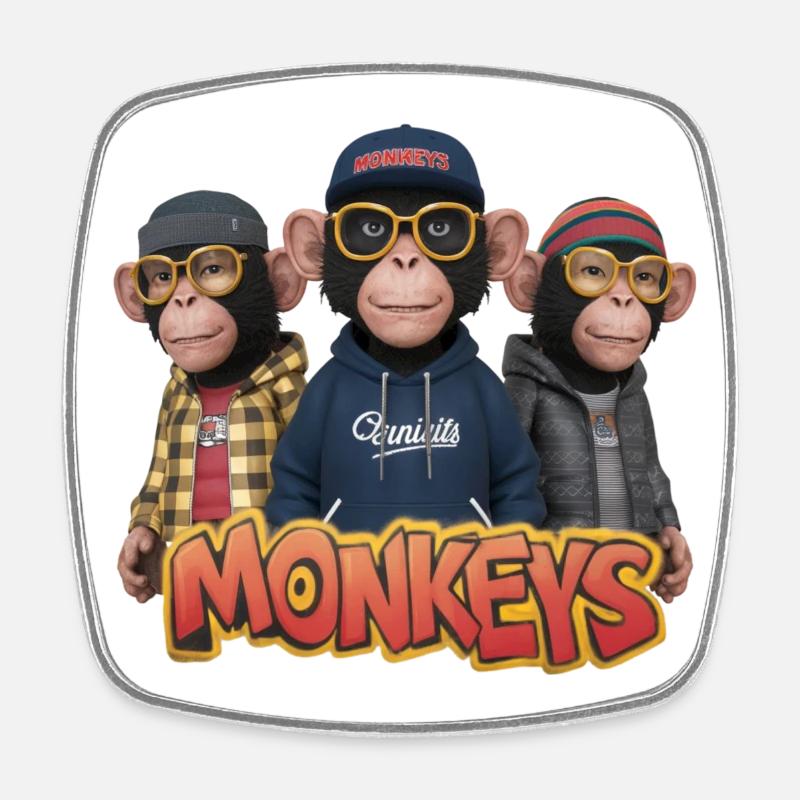Monkeys 6 - Magnet carré - blanc