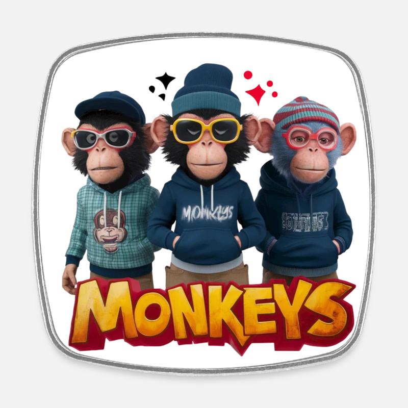 Monkeys 2 - Magnet carré - blanc