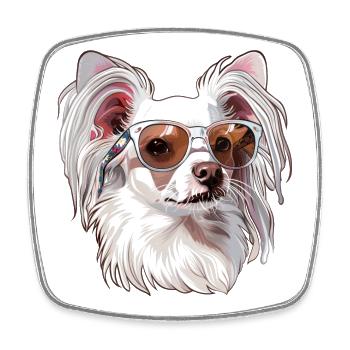 Chinesischer Schopfhund, Chinese Crested dog, Hund - Viereckiger Kühlschrankmagnet - Weiß - Vorne