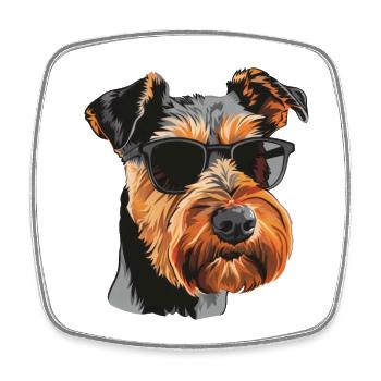 Airedale Terrier, Hund, Sonnenbrille, Sommer - Viereckiger Kühlschrankmagnet - Weiß - Vorne