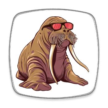 Walrus, sunglasses, summer, gift - Square fridge magnet - white - Front