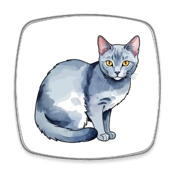 Chat bleu russe Aquarelle - Magnet carré - blanc - Devant