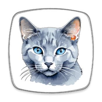 Russian Blue Cat Watercolor - Square fridge magnet - white - Front