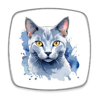 Russian Blue Cat Watercolor - Square fridge magnet - white - Front