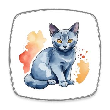 Russian Blue Cat Watercolor - Square fridge magnet - white - Front