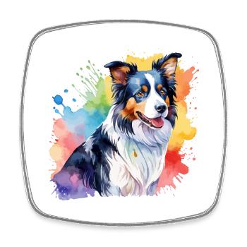 Border Collie Watercolors - Square fridge magnet - white - Front