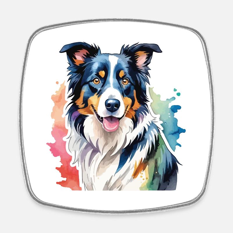 Border Collie Aquarelles - Magnet carré - blanc