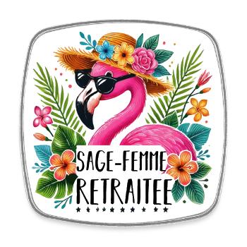 Sage-femme retraitée cadeau retraite flamant rose - Magnet carré - blanc - Devant