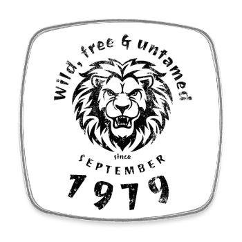 45e anniversaire Sauvage, libre et indompté depuis 09/1979 - Magnet carré - blanc - Devant