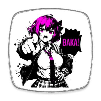 Anime Manga // Girl Calls BAKA! AS014 - Square fridge magnet - white - Front