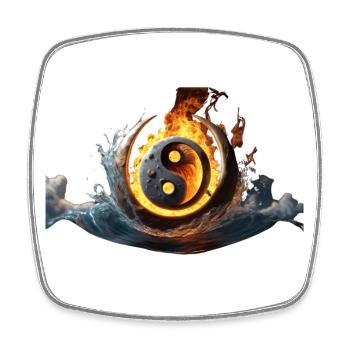 ying yang ball of fire submerging from water - Square fridge magnet - white - Front