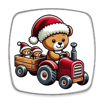 Teddy als Weihnachtsmann mit Traktor - Viereckiger Kühlschrankmagnet - Weiß - Vorne