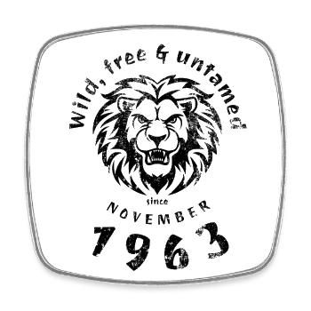 61. Geburtstag Sauvage, libre et indompté depuis 11/1963 - Magnet carré - blanc - Devant