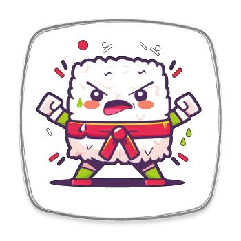 Dessin sushi en colère, sushi karaté kawaii - Magnet carré - blanc - Devant