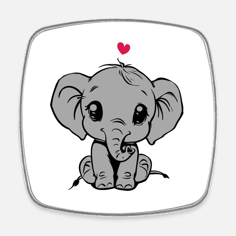 Eléphant mignon et cœur, cadeau pour bébé - Magnet carré - blanc