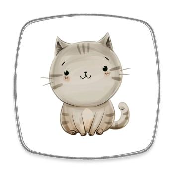 cute cat, children's illustration, drawing - Square fridge magnet - white - Front